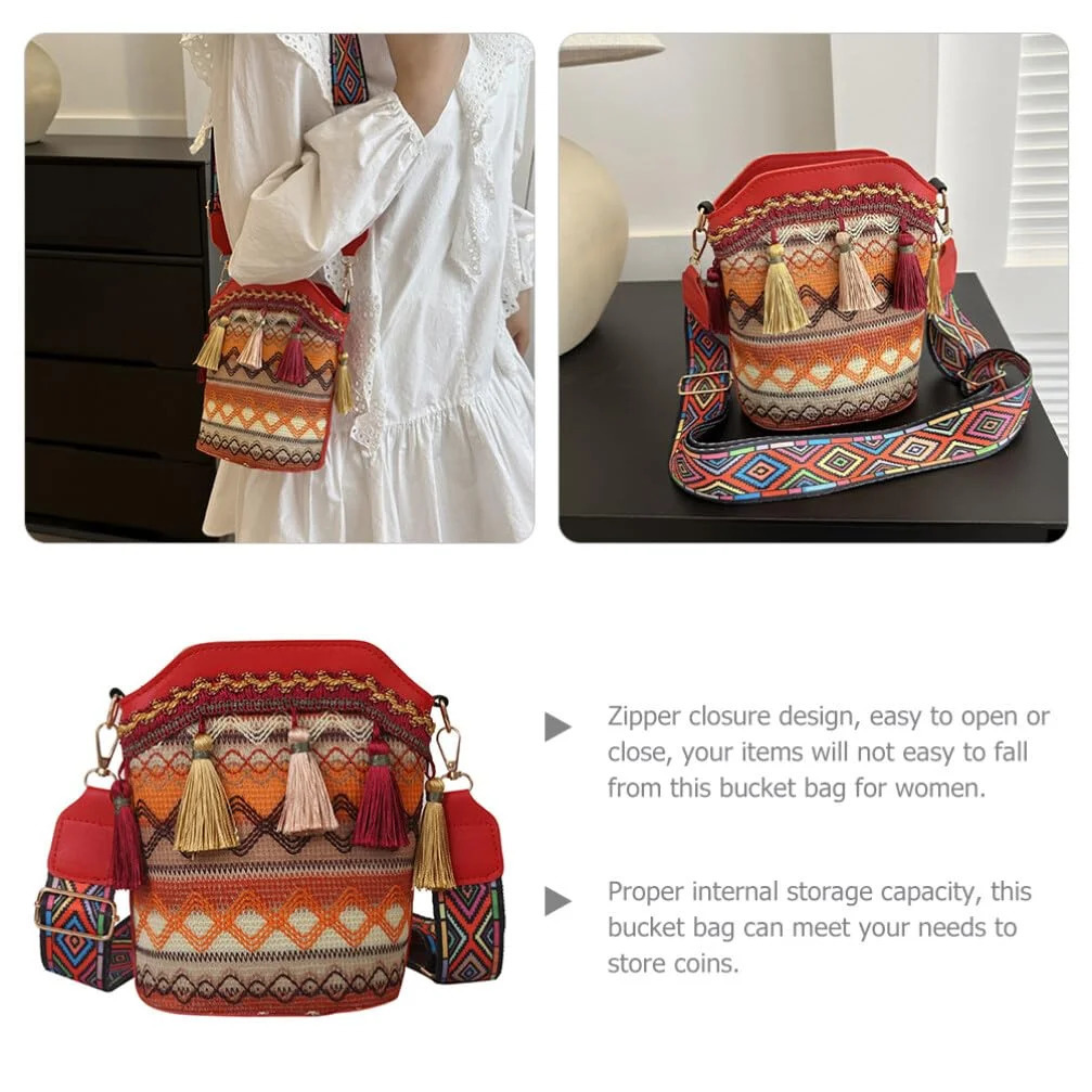 Ethnic Style Womens Bag Tassel Colorful Crossbody Bags Fashion Woven Shoulder Trend Bucket Messenger Niche 250514