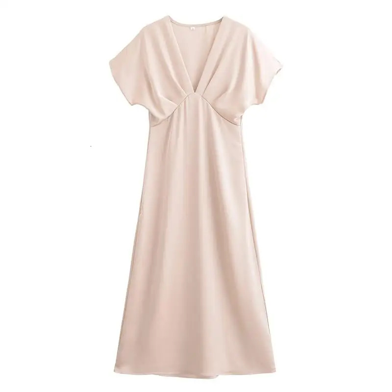 Womens Dresses Summer Elegant Fashion Slim Vneck Street Holiday Long Dress Young Women Chic Comfortable 250514