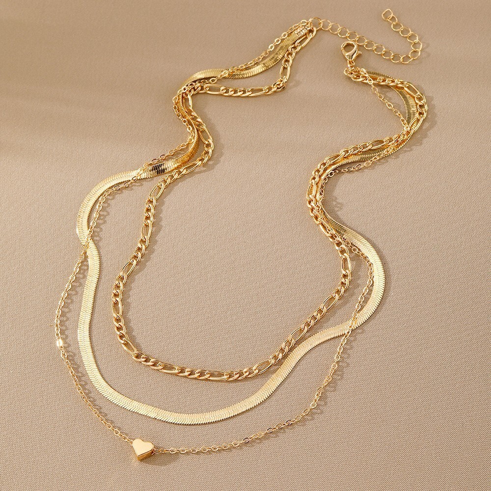 Jewelry Three layer Flat Snake Love Stacked Women's Fashion Set Clavicle Chain Necklace