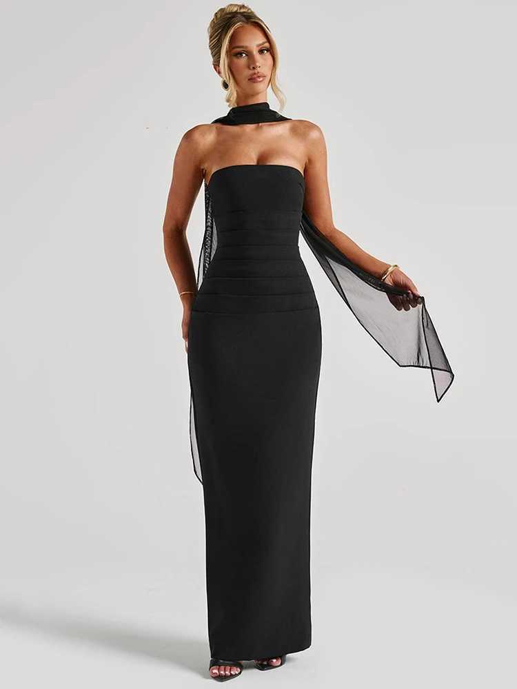 Mozision Scarf Collar Strapless Sexy Maxi Dress For Women Fashion Off-shoulder Backless Bodycon Club Party Long Dress ElegantXJ250514
