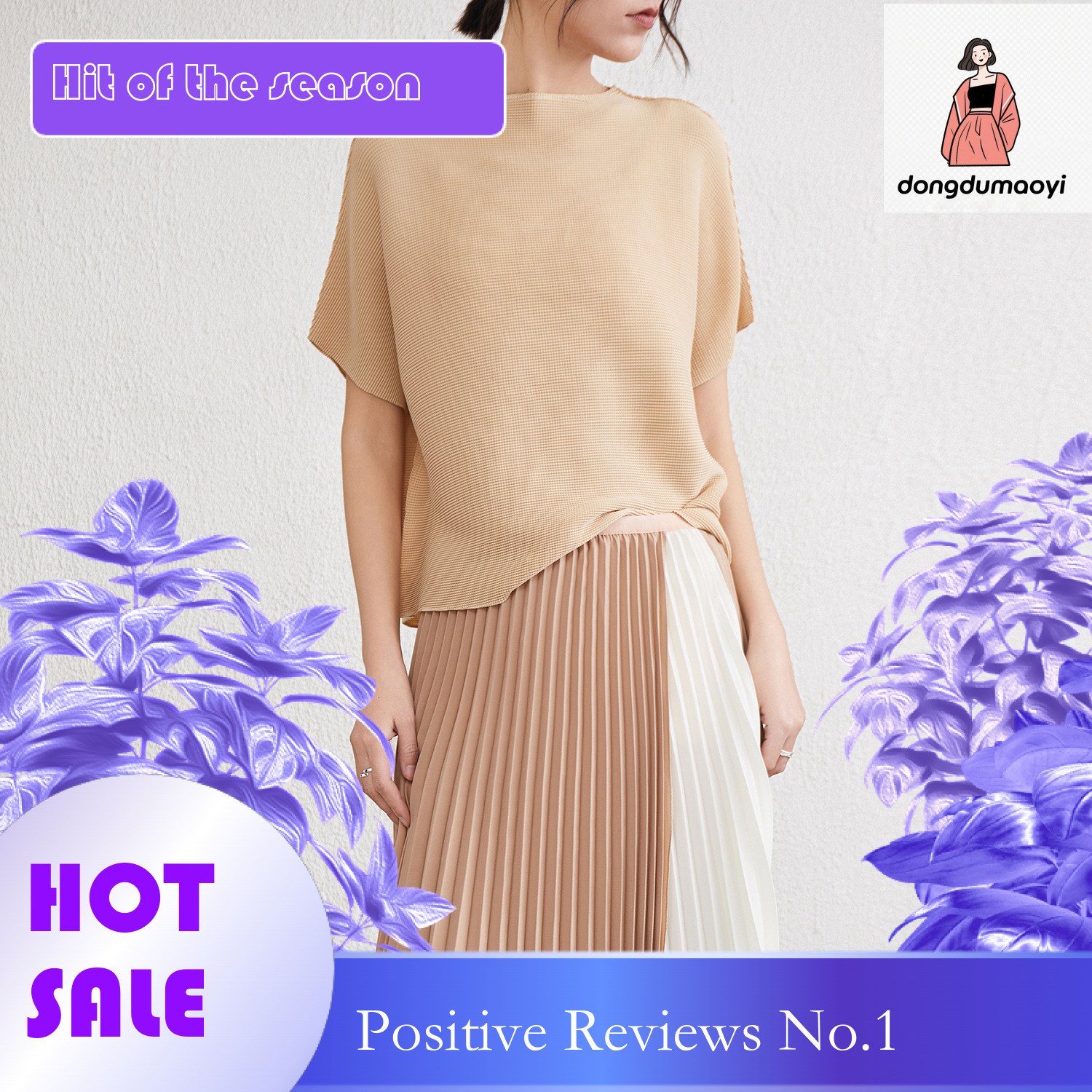 dongdumaoyi Miyake design sense loose short sleeved round neck pleated T-shirt solid color plus size western-style meat blocking top for women