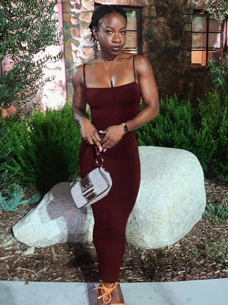 Women Casual Summer Spaghetti Strap Bodycon Dress Fashion Solid Color Sleeveless Backless Slim Fit Sling Long DressXJ250514
