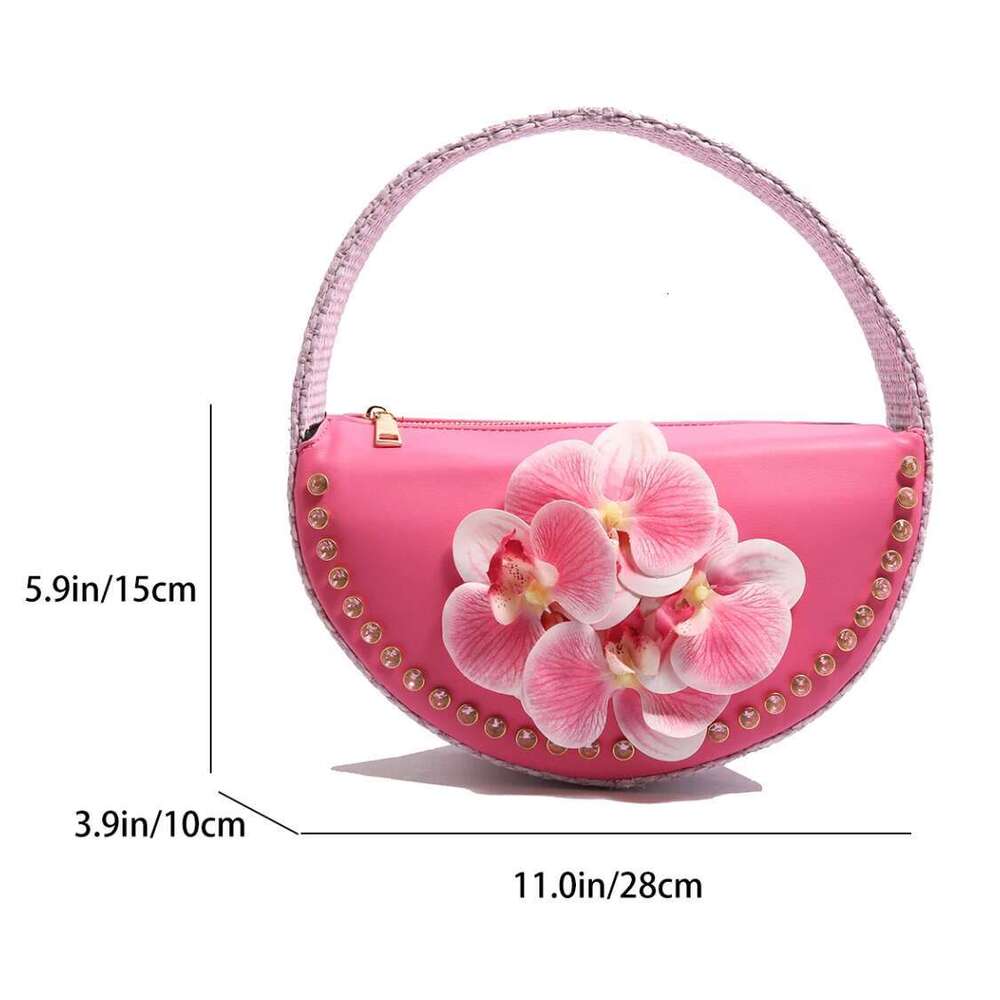 Evening Clutch Designer Floral Handbag Pink Wedding Party Purse Fashion Ladies Brand Semicircle Saddle Bag