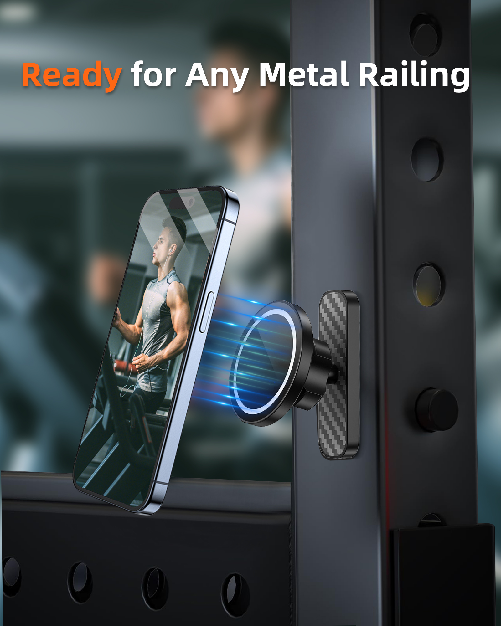 Dual Magnetic Phone Holder for Gym,360 degree Rotating Gym Phone Mount for MagSafe, Strong Magnets Compatible with iPhone 16/15/14/13/12 Shoot Hands-F