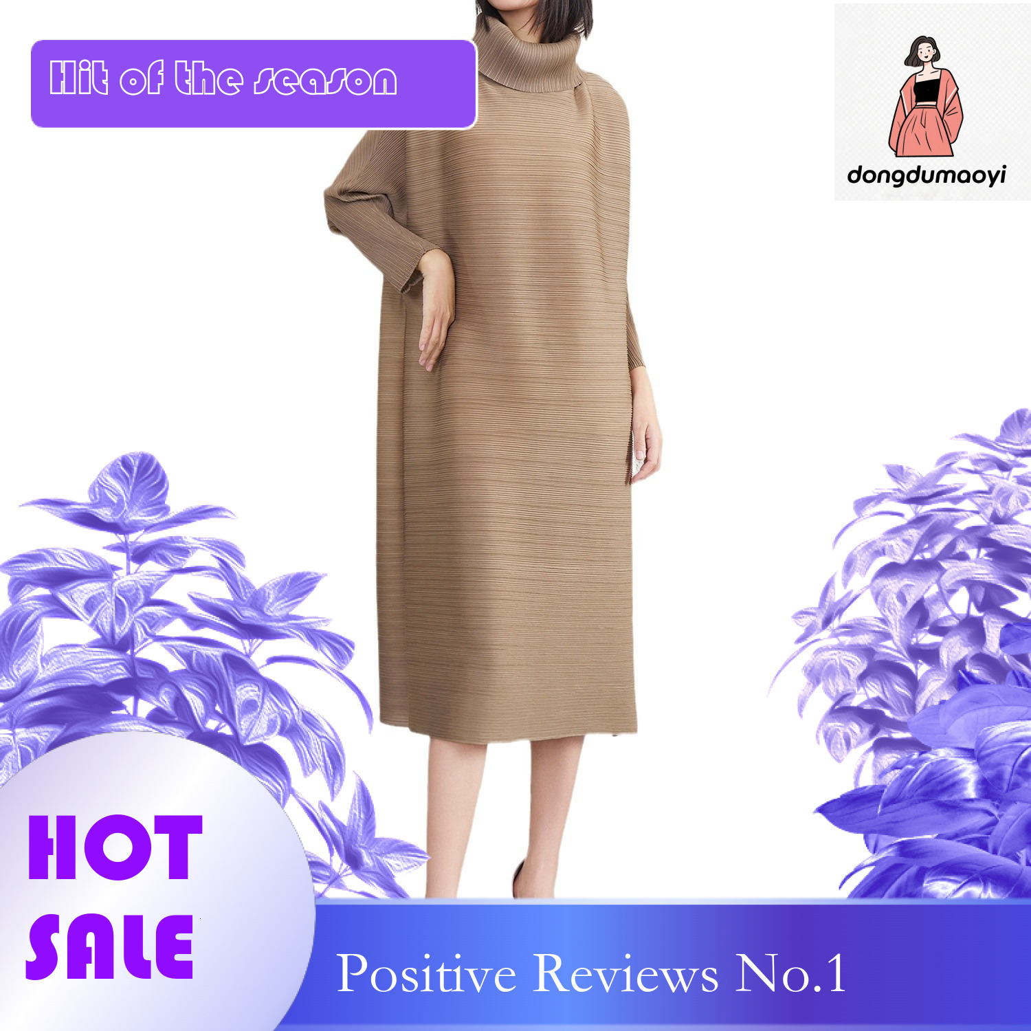 dongdumaoyi Miyake loose sleeved dress women s spring and autumn new style high end fashion temperament plus size pleated A line long skirt