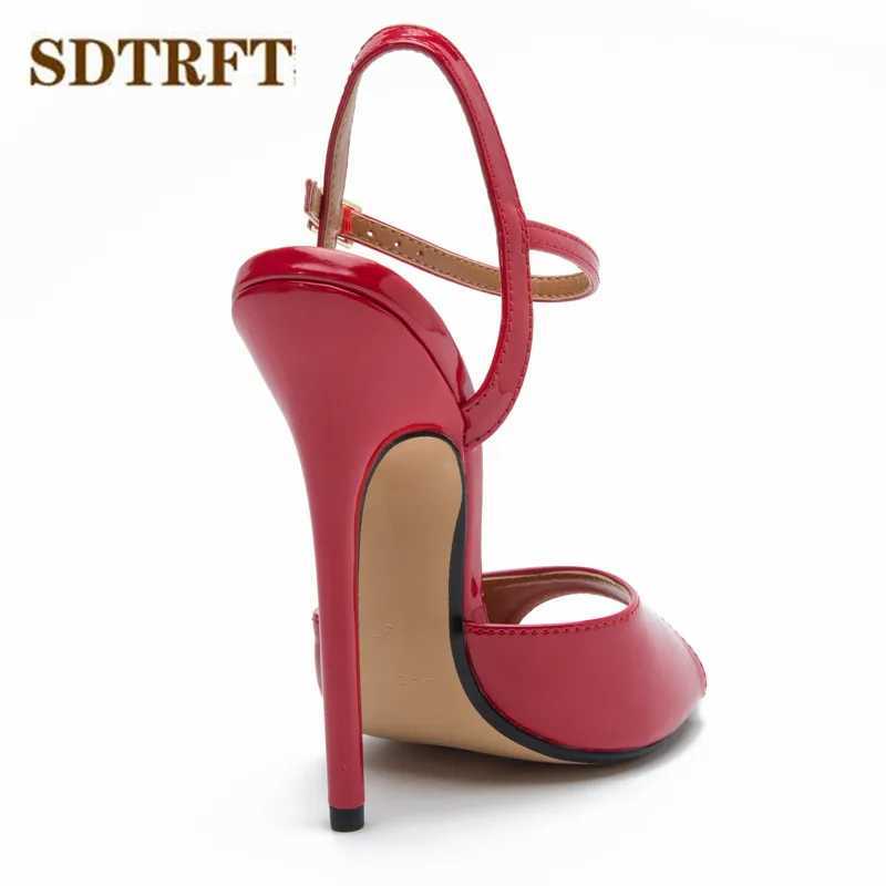 SDTRFT Stiletto Ladies Party COS Sandals Ankle Strap Shoes Woman 15cm Thin High Heels Shoes Woman Peep Toe Narrow Band Pumps W250514