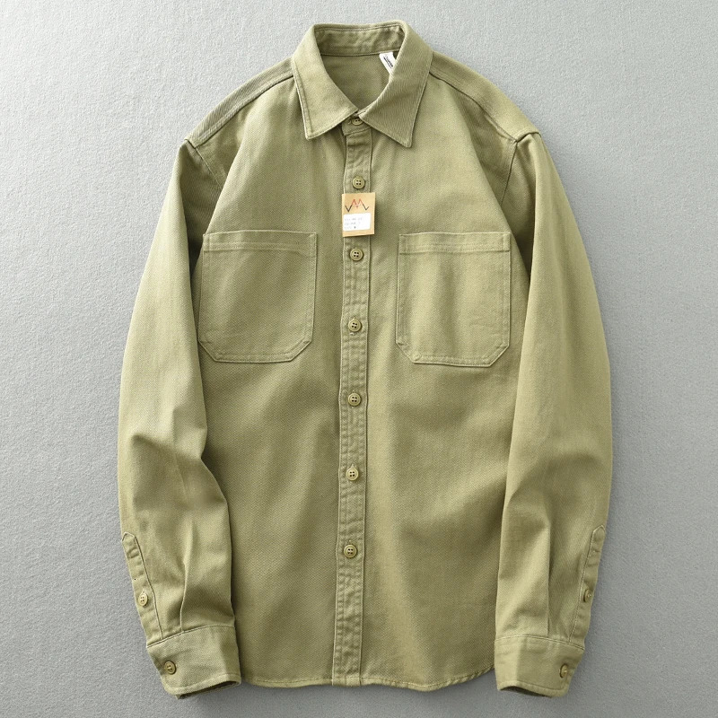 Vintage washed May khaki shirt mens long sleeve base lapel cotton loose casual cargo 250506Z