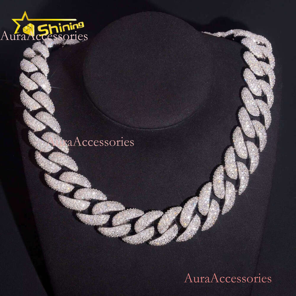Big Heavy Cuban Chian Vvs Moissnaite Iced Out Jewelry Sterling Sier White Gold Plated 24mm Men's Mosaic Hip Hop Necklace