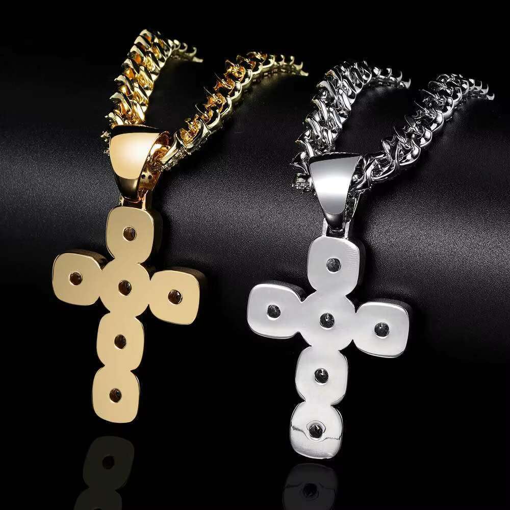 New hip-hop accessory CZ gold-plated pearl ice cross pendant cubic zircon rope chain necklace