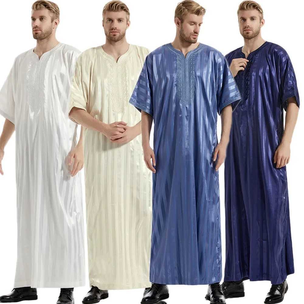 Ramadan Stripe Islam Casual Men Dress Robe Muslim Turkey Jubbe Thobe Thoub Saudi Arabic Kaftan Abaya Dubai Eid Clothing Costumes X250514