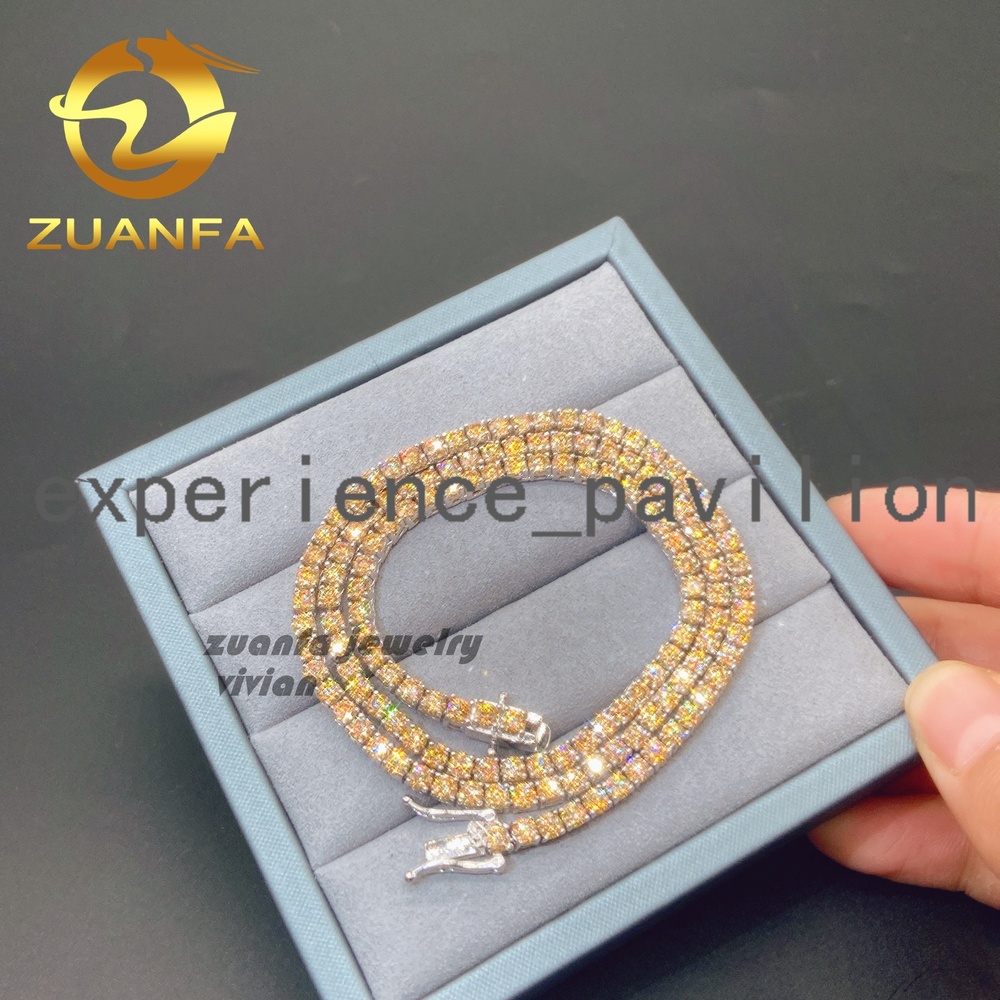 Fine Jewelry 18k Gold Plated 925 Sterling Silver Luxury Diamond Yellow Moissanite Tennis Chain