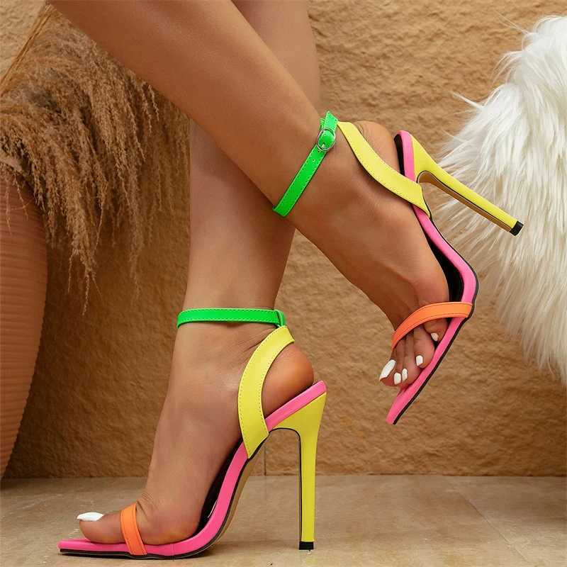 Similar Mixed Colors Women Sexy Stiletto Sandals Cozy Leather Pointed Toe Buckle Strap High Heels Summer Party Prom Shoes Size 42 W250514