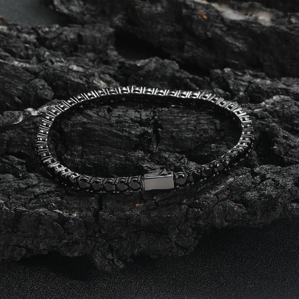 Hip hop accessory spring buckle bracelet 4mm copper inlaid zircon black tennis chain new explosive