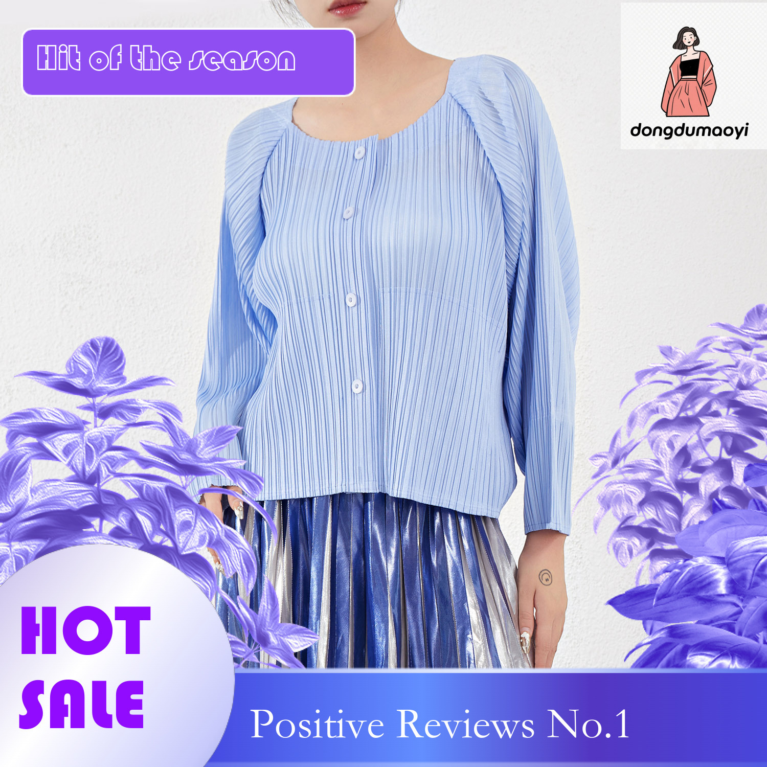 dongdumaoyi Miyake loose short jacket for women 2023 Spring and Autumn new style temperament design sense small shirt single breasted long sleeved ple