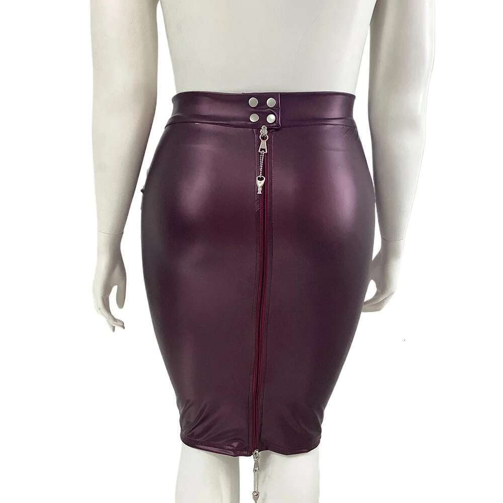 Plus Size Lockable Bodycon Knee-Length for Club Party Women Matte Faux Leather Hobble Skirt Ladies PU Slim Pencil Skirts