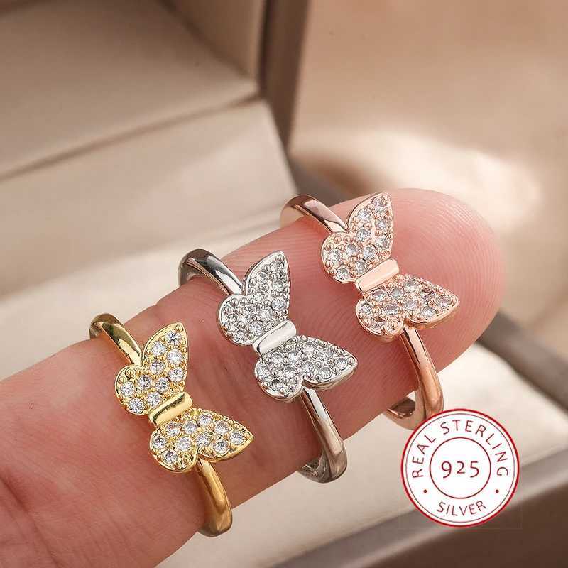 Stylish 925 Sterling Silver Butterfly Ring for Woman with AAA Zircon Exquisite Womens Jewelry Engagement Bride JewelryXJ250514
