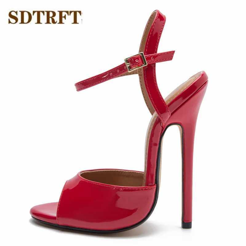 SDTRFT Stiletto Ladies Party COS Sandals Ankle Strap Shoes Woman 15cm Thin High Heels Shoes Woman Peep Toe Narrow Band Pumps W250514