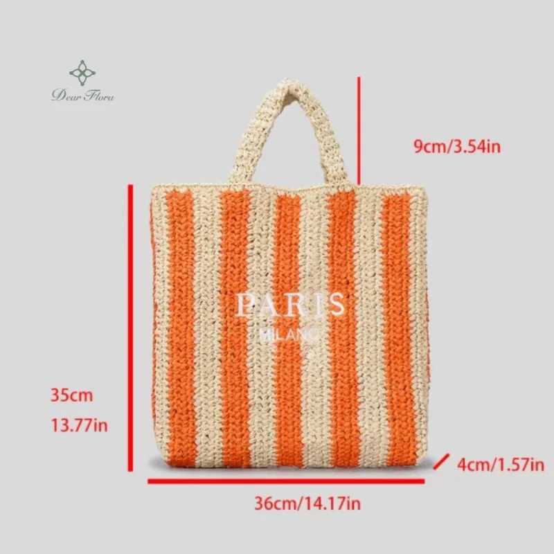 Women Colorful Stripes Fashion Straw Knitting Tote Bag Handwoven Summer Beach Travel Shoulder Bag Casual Bali Big Handbag Purses Z250514