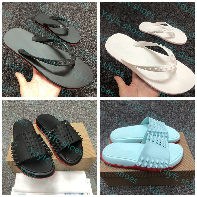 Slippers Summer red bottom shoes Slides Beach Flats flip flops black leather studded slippers slides sandals men / women red black spikes donnas spiked rubber