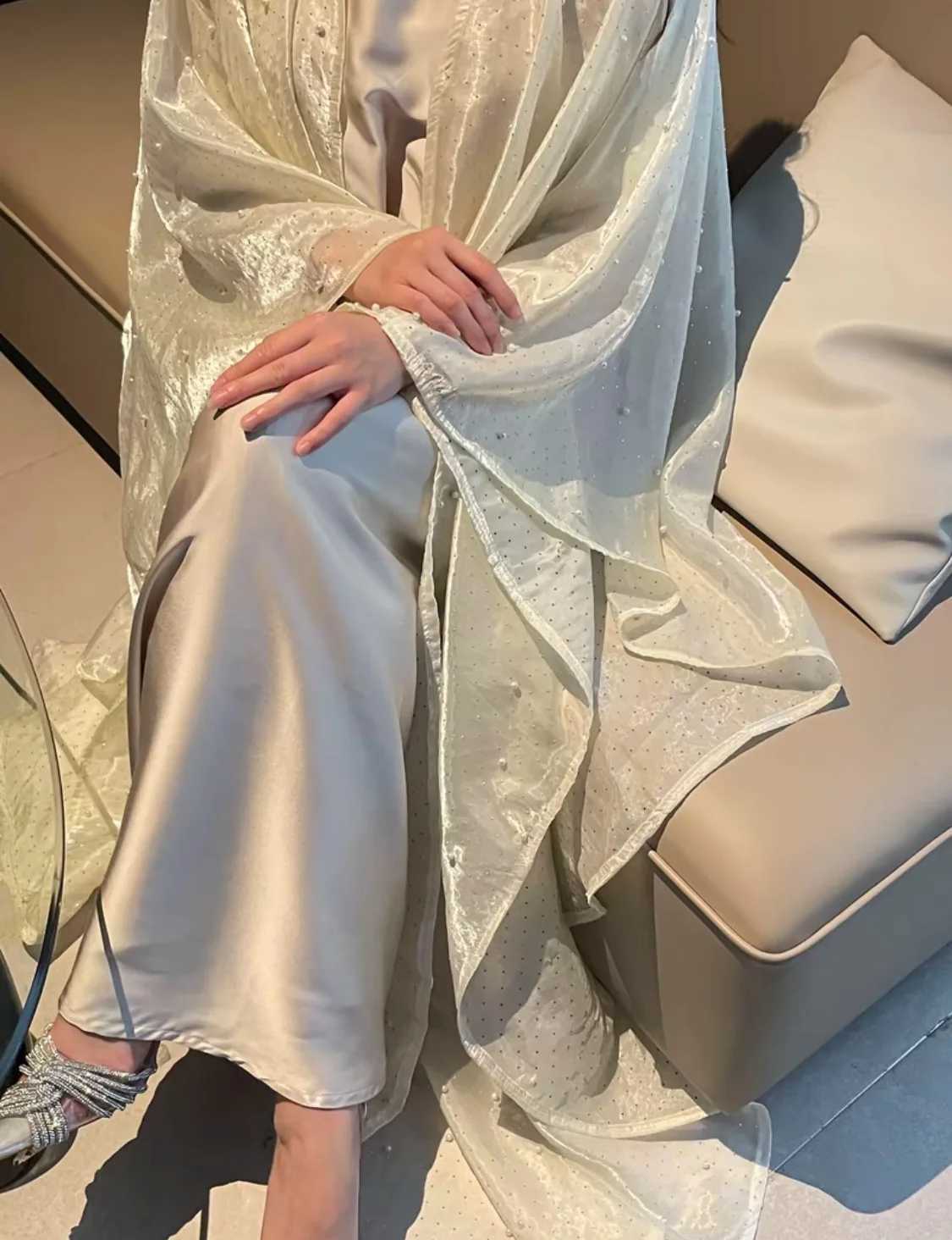 Eid Muslim Sets for Women Beads Shiny Kimono Cardigan Maxi Dress Matching Suit Dubai Abaya Ka Kaftan Islam Jalabiya Ramadan X250514