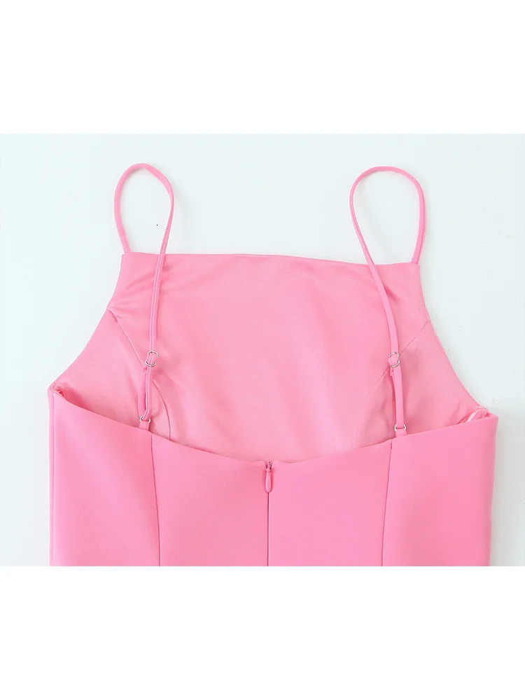 TFMLN Elegant Ladies Pink Spaghetti Strap Dress Summer Simple Style Women Slim Short Party Fashion ALine 250514