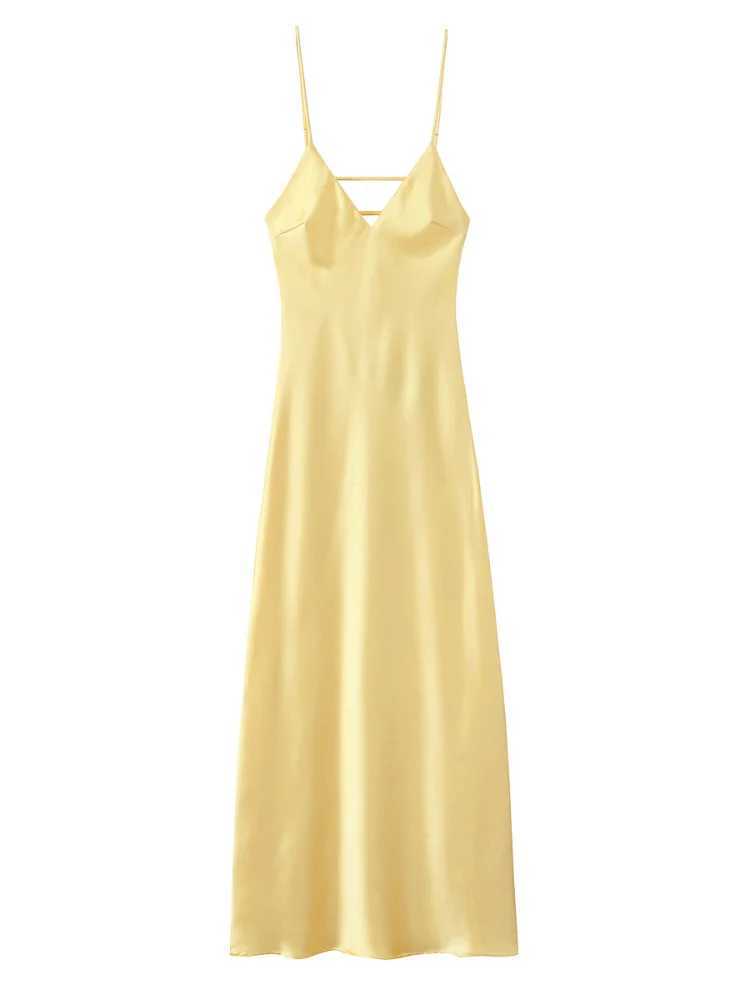 Womens Solid Satin Backless Sexy Long Dress Fashion Sleeveless Bodycon Spaghetti Strap Dresses 2025 New Vocation Party VestidosXJ250514