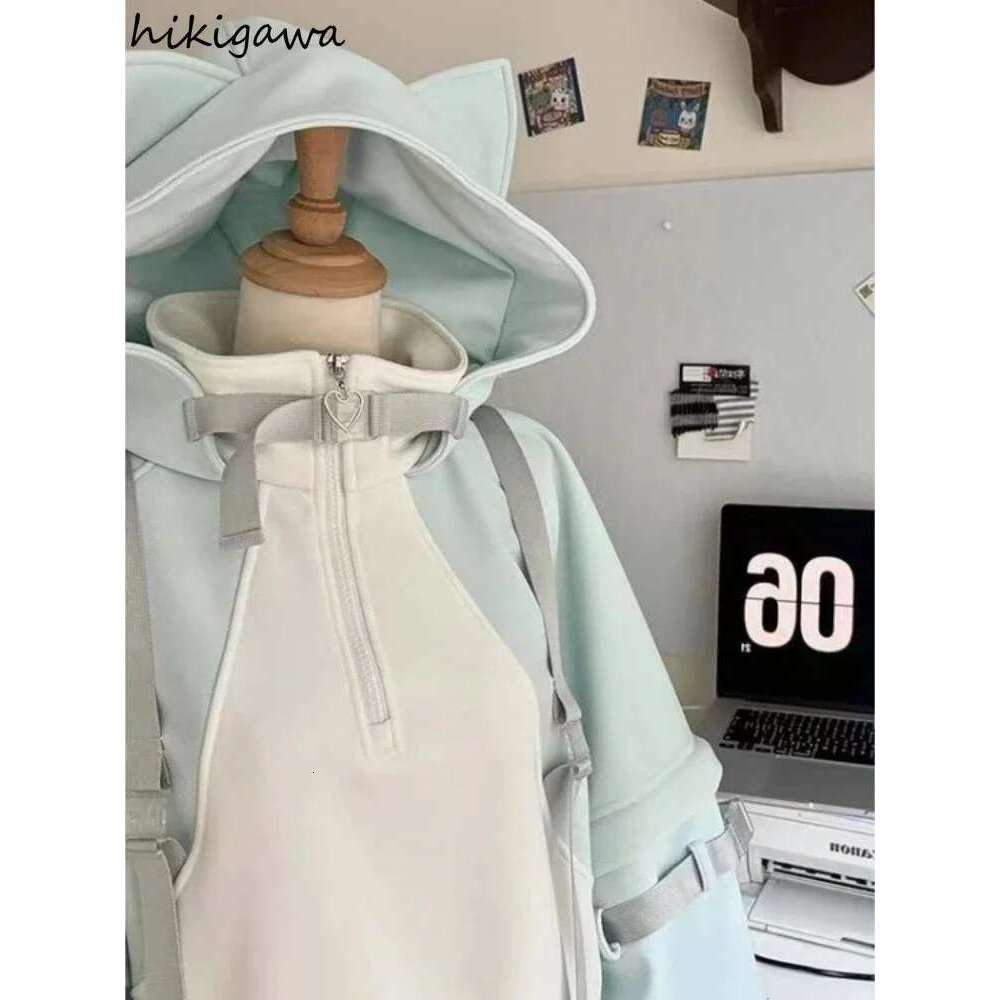 Japanese Oversized Hoodies Women 2025 Ropa Mujer Contrast Color Streetwear Chic Sweet Sweatshirts Hooded Casual Hoodie Y2k Tops Designer