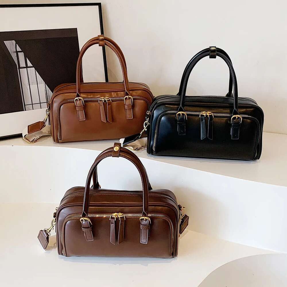 Women Shoulder Adjustable Strap Boston Tote PU Leather Multi-Pocket Top Handle Bag Clutch Purse For Work Travel