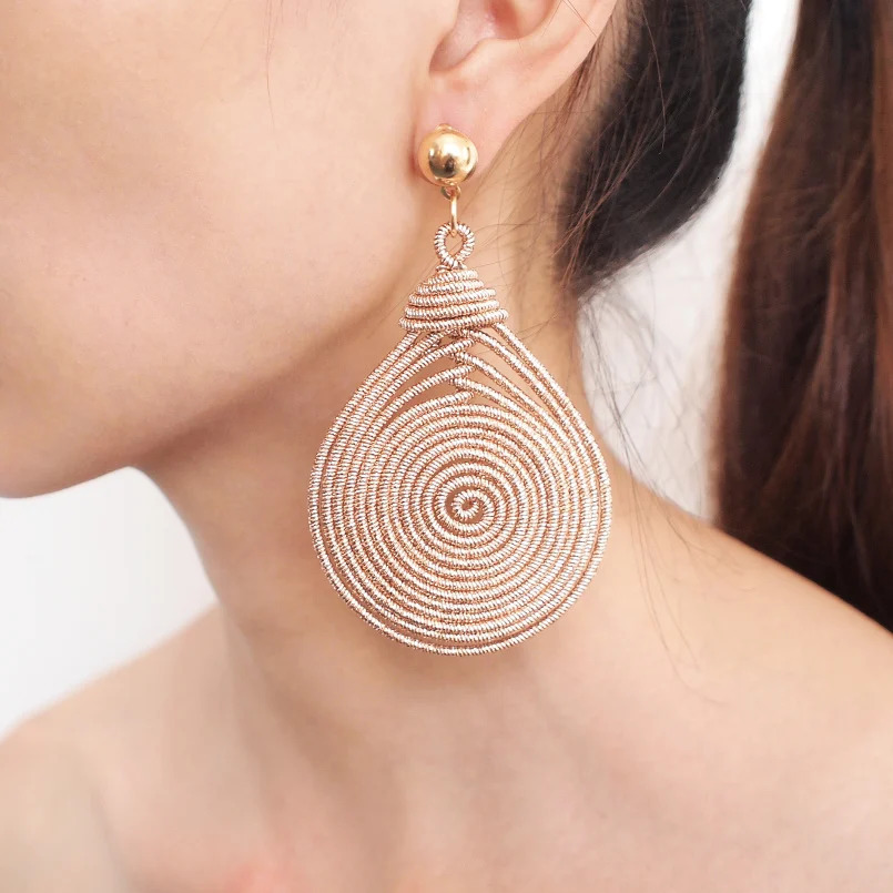 MANILAI Bohemian Alloy Spiral Round Statement Earrings Womens Vintage Metal Drop Dangle Earrings Fashion Handmade Jewelry 250513