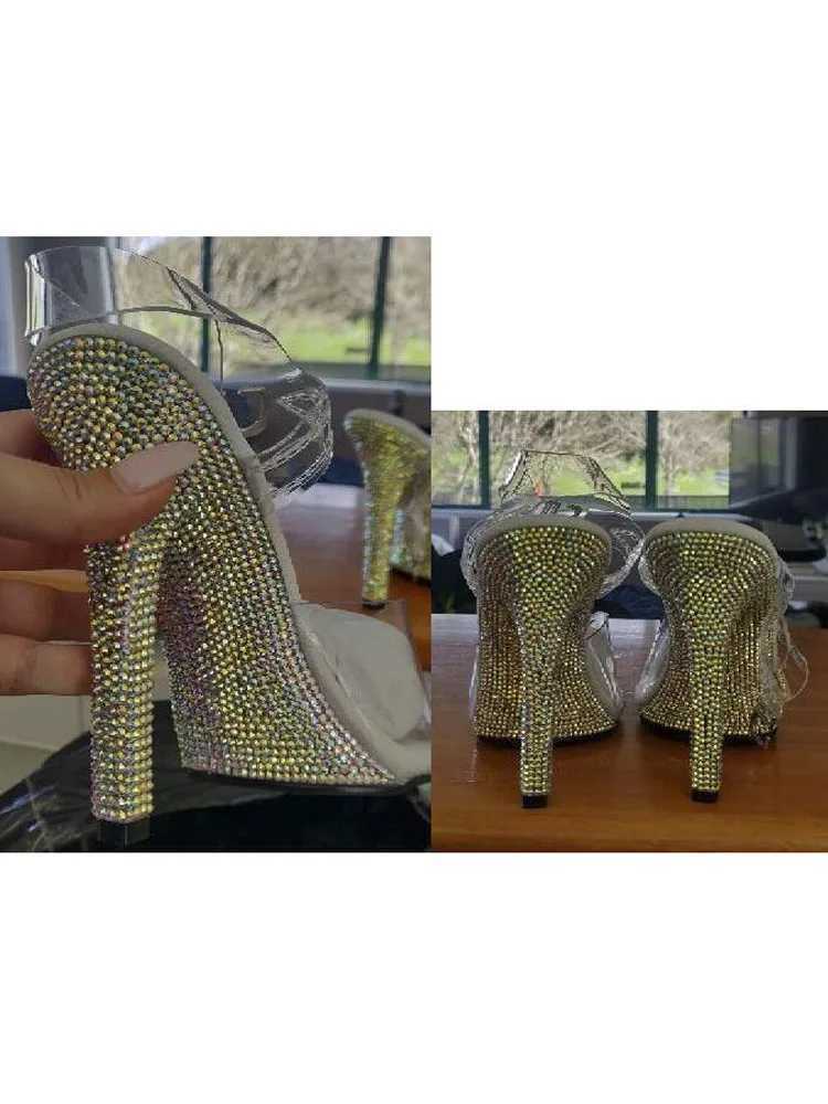 12cm high heel shoes modeling performance bikini competition shoes rhinestone soles stripper fetish sandals evening 5 inches W250514