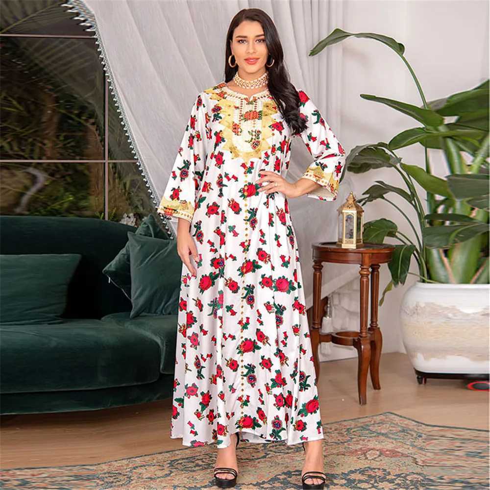 Floral Print Abaya Long Dress for Women Arabic Party Kaftan Saudi Aeabic Robe Gulf Dubai Jalabiya Muslim Evening Dresses Caftan X250514