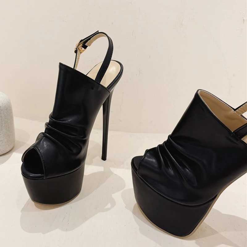 Likes Summer Cozy Pleated Leather Womens Super High Heels Platform Sandals Sexy Peep Toe Party Nightclub Stripper Shoes Black W250514