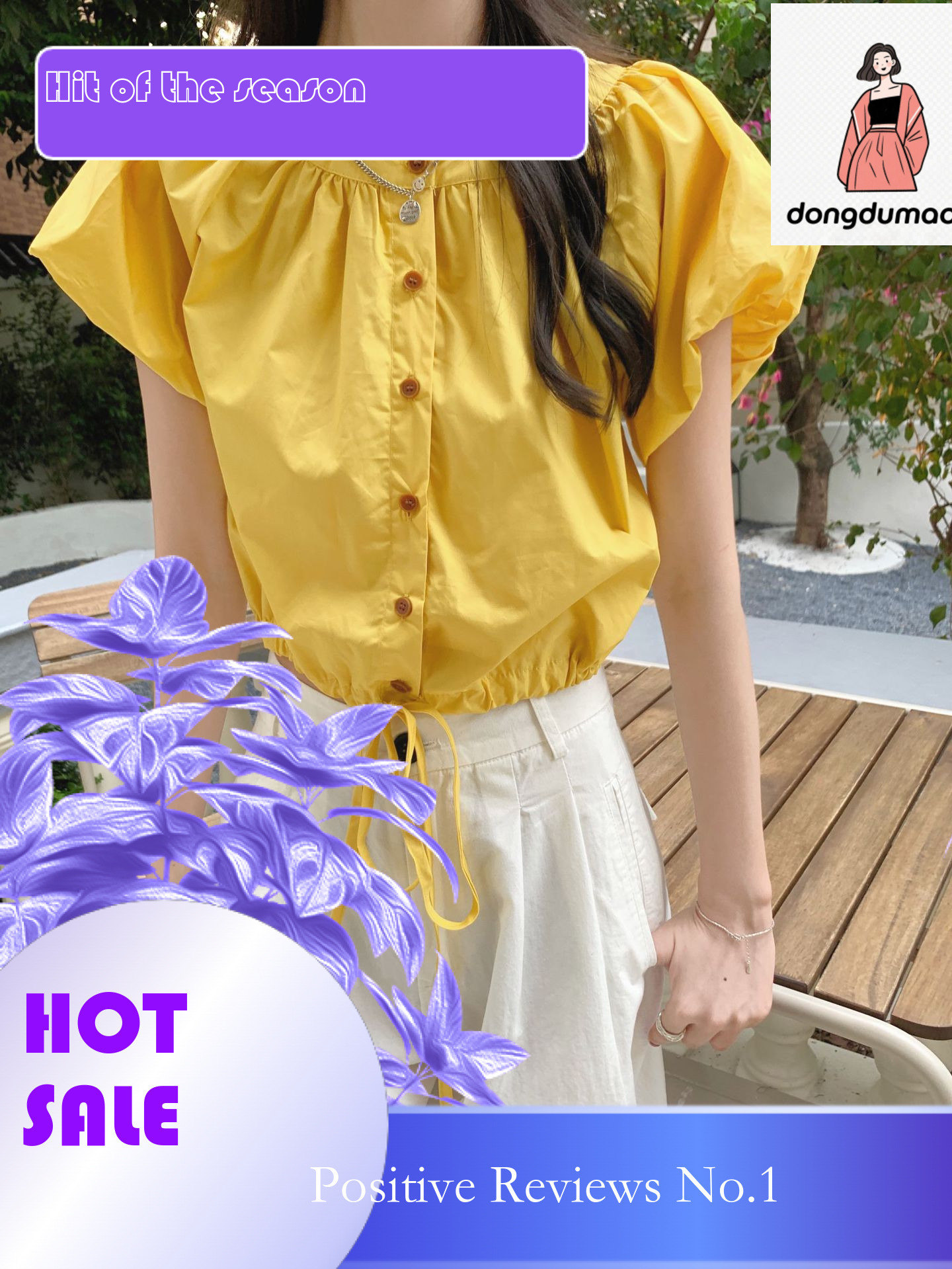 dongdumaoyi Drawstring waist cinching sleeved shirt for women in summer 2025 new slim fit fashion top with bubble sleeves and buckle short T