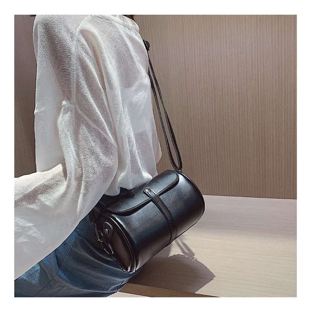 Fashionable Retro Large Capacity Cylindrical PU Leather Single Shoulder Crossbody Bag