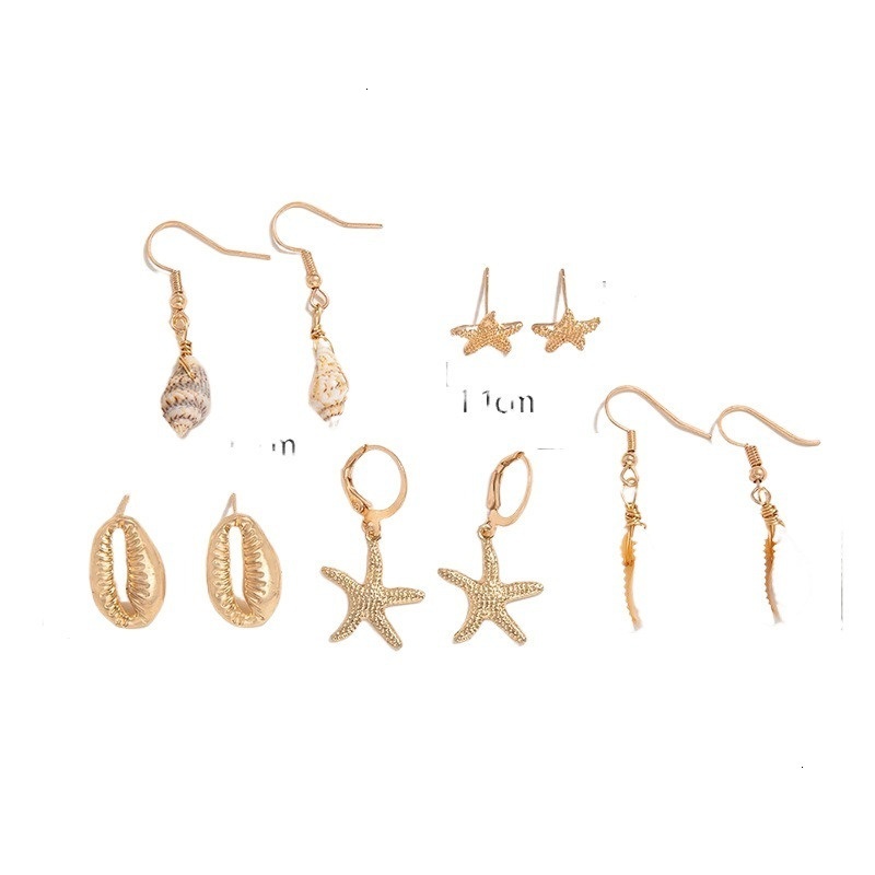 Beach style minimalist creative shell, star, conch, starfish, earrings, five pairs of exquisite accessories set