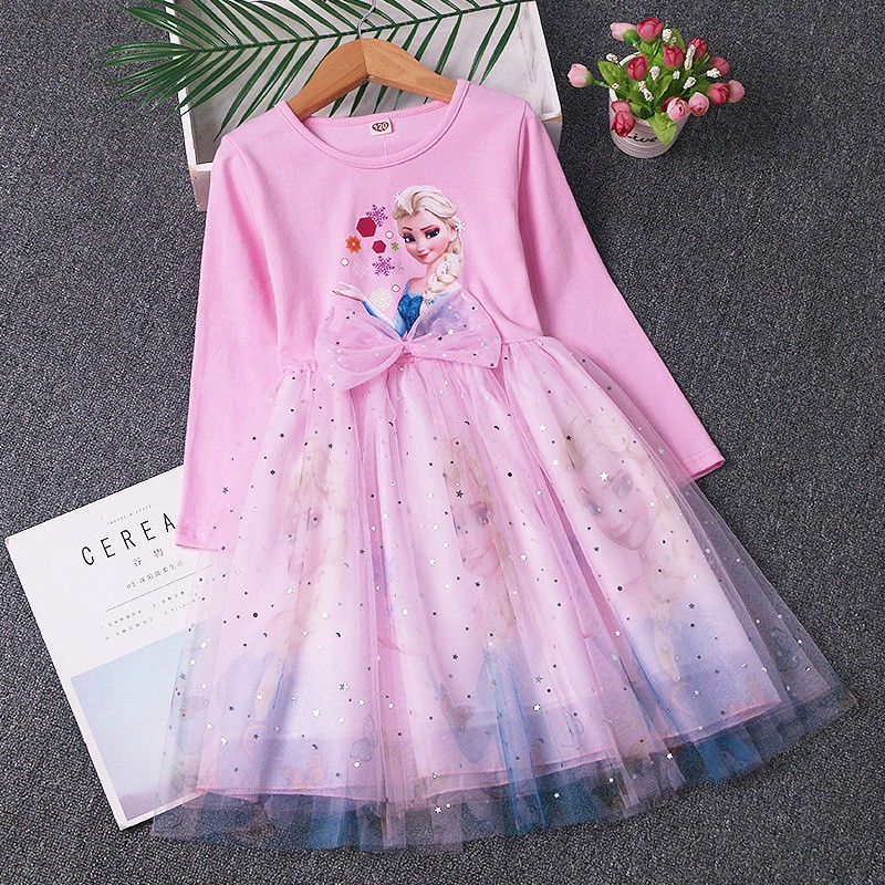 DISNEY Frozen Elsa princess kids designer clothes baby girl designer clothes girl Spring and Autumn Children's Autumn Puff Dress.