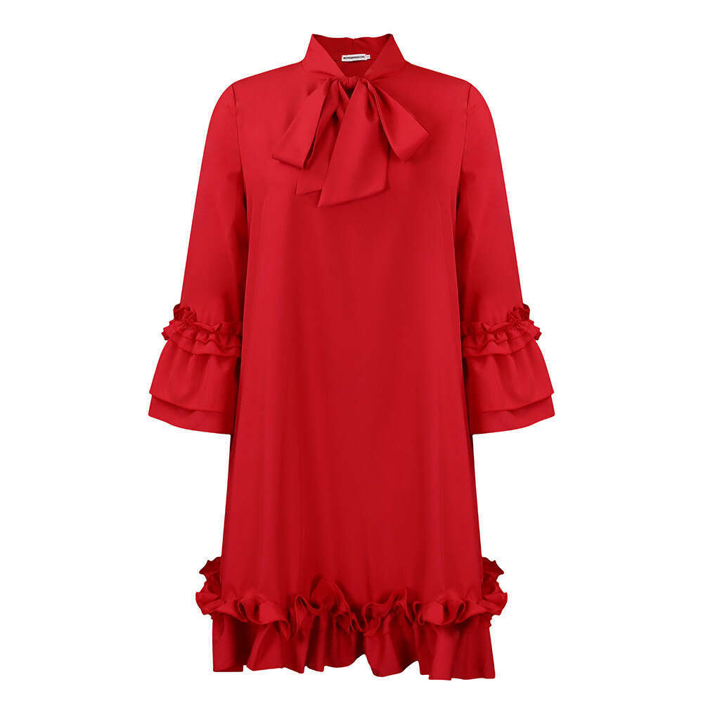 Women's Wear Women's Wear Women's Loose Casual Large Ruffle Sleeve Lace Up Solid Color Dress