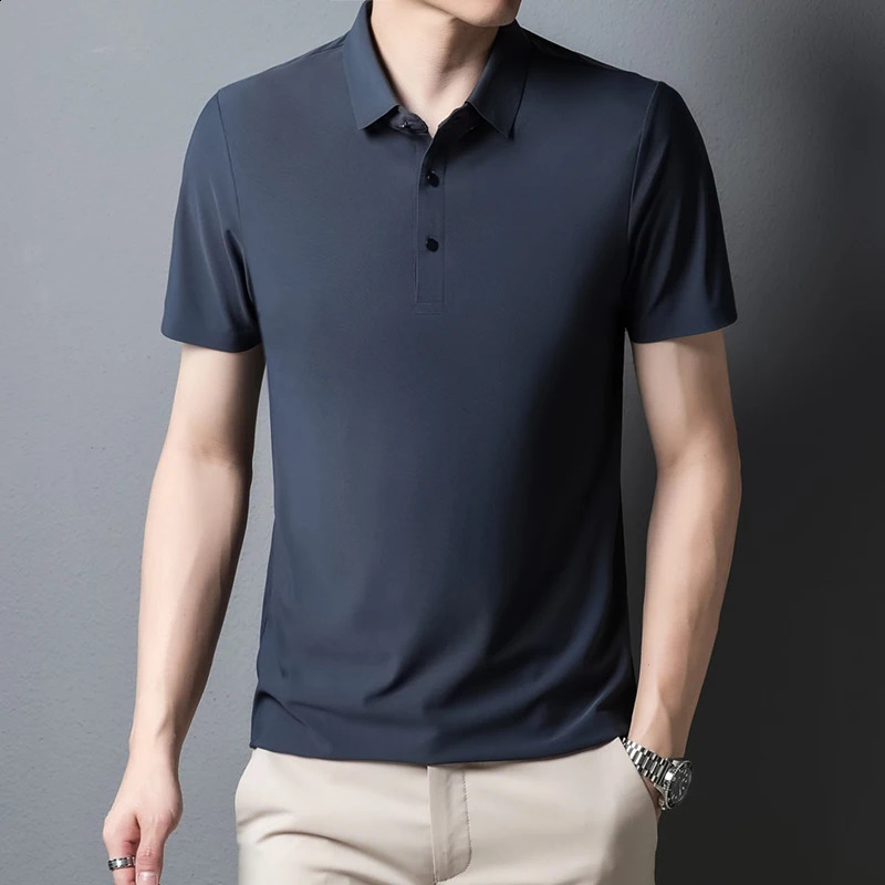 10 Color Summer Thin Breathable Stretch Men Solid Polo Shirt Business Casual Lapel Polo Shirt Male Clothing 250513