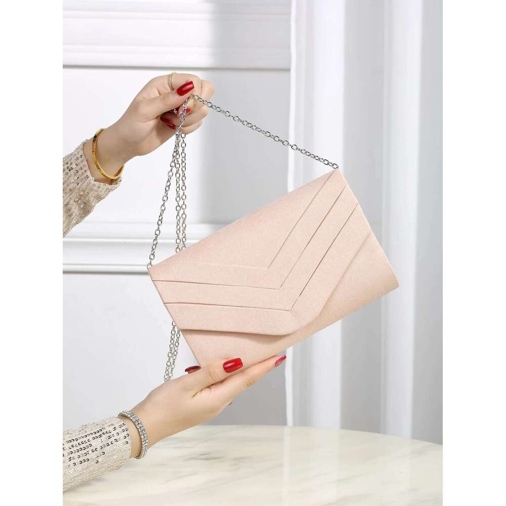 Evening Bag, Elegant, Sophisticated, Charming, Quiet Luxurious Metal Trimmed Chain Veet Square Bag For