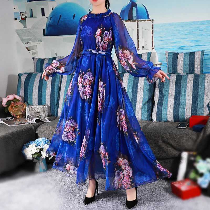 Vibrant Floral Maxi Dress Plus Size Summer Casual Bohemian Chiffon Beach Holiday Bangkok Dress Woman Full Length Abayas Robes X250514