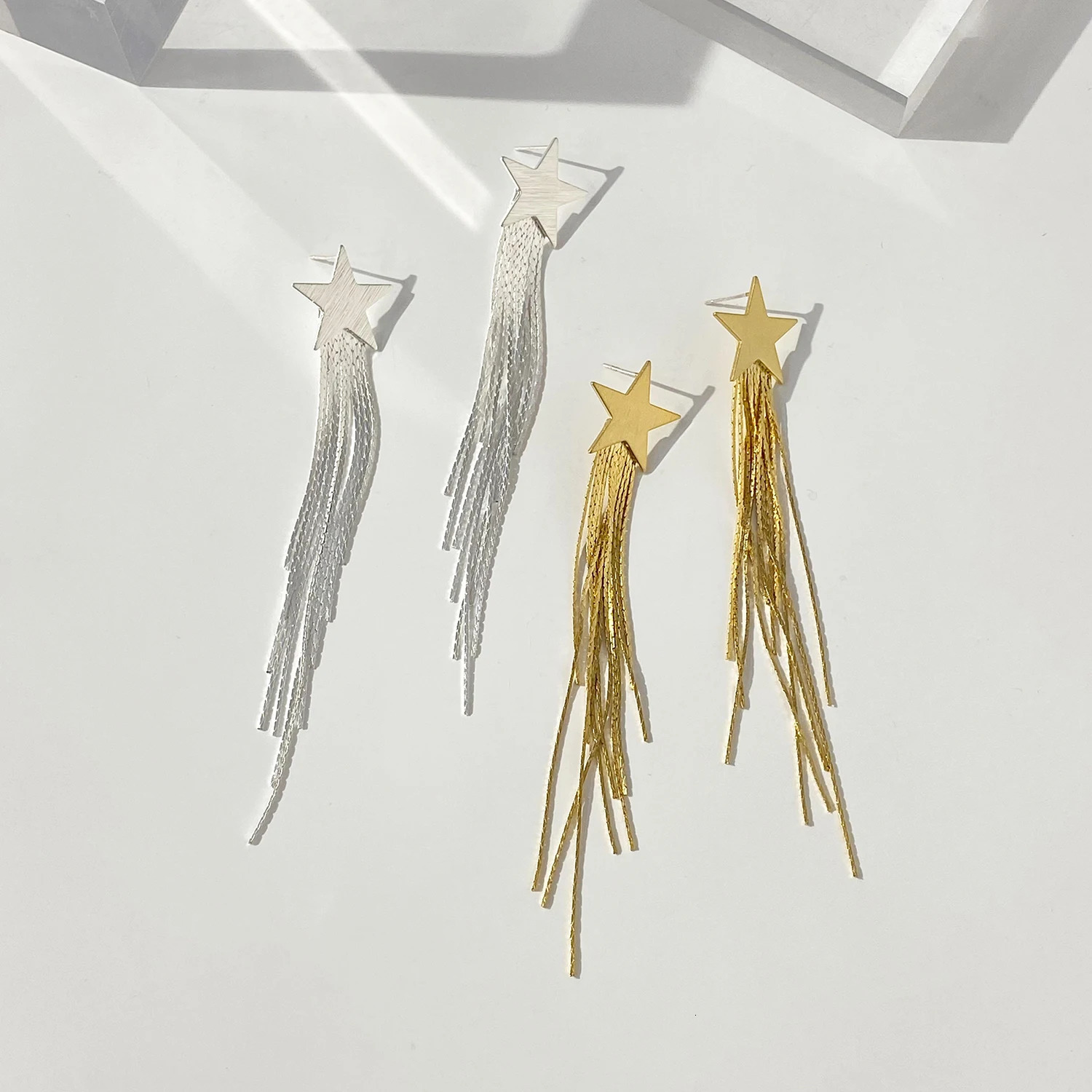 Greatera Trendy Gold Silver Plated Metal Star Tassel Earrings for Women Long Thread Copper Alloy Drop Earrings Jewelry 250513