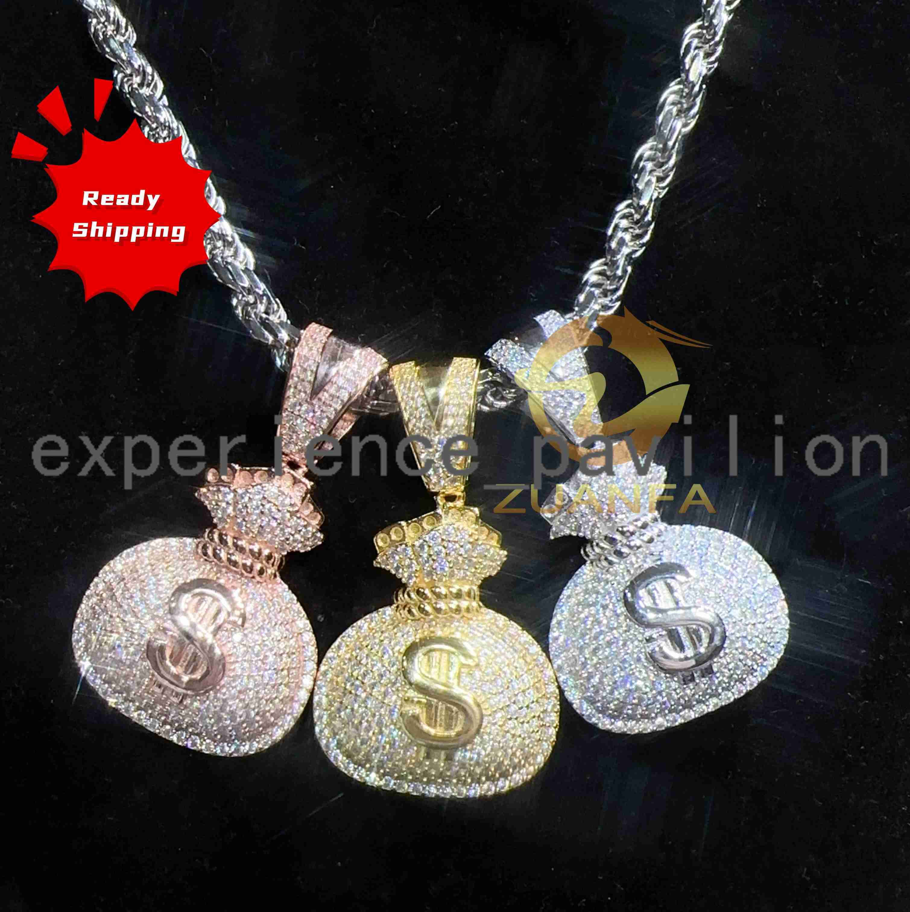 Dropshipping Iced Out Jewelry VVS Moissanite Diamond Pendant Money Bag Pendant Pass Diamond Tester Hip Hop Pendant