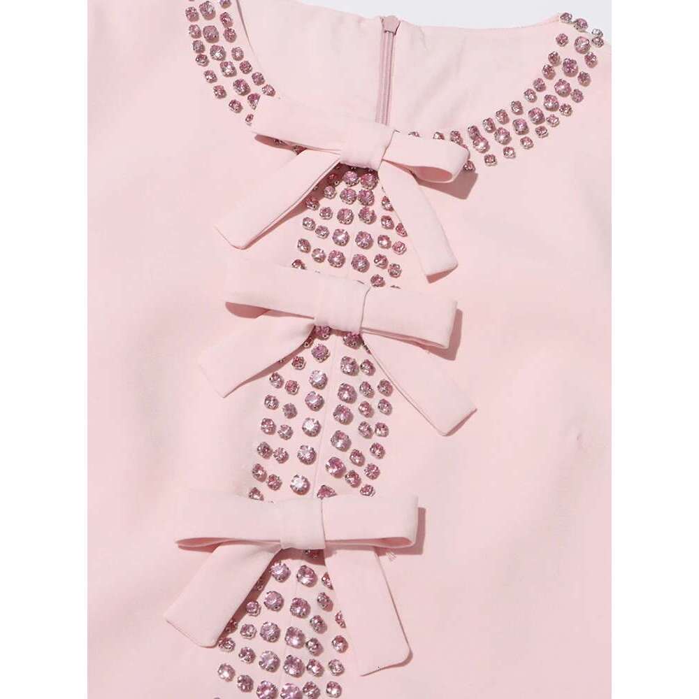 TWOTWINSTYLE Slim Patchwork Bowknot Dresses For Women Round Neck Short Sleeve High Waist Spliced Dias Elegant Dress Female