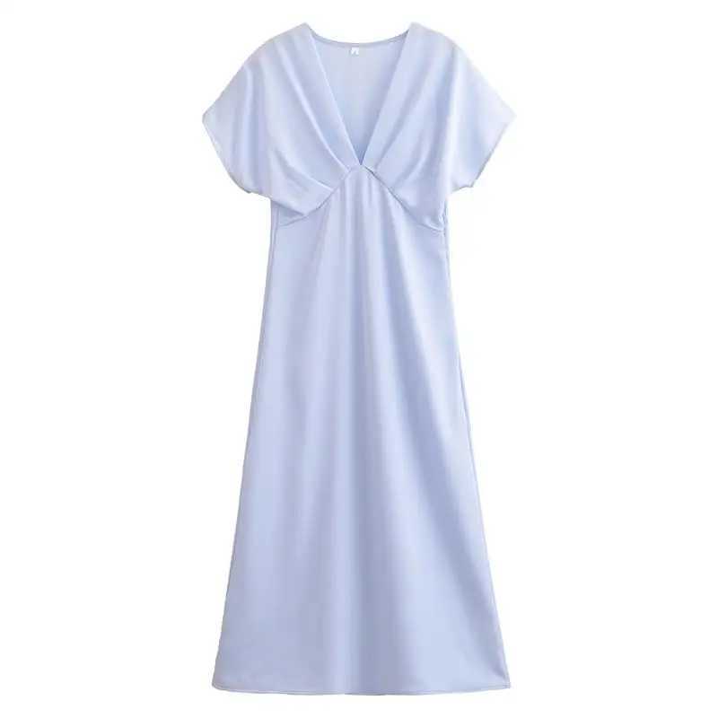 Womens 2025 New Dresses Summer Elegant Fashion Slim V-neck Street Holiday Long Dress Young Women Chic Comfortable DressXJ250514