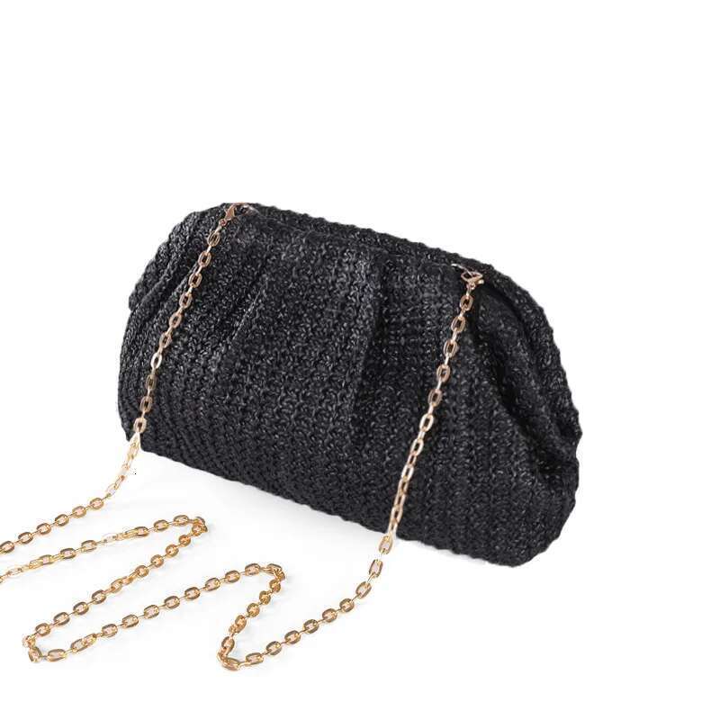 casual shell straw clutch women chains shoulder crossbody bags summer beach bag small phone purses for party