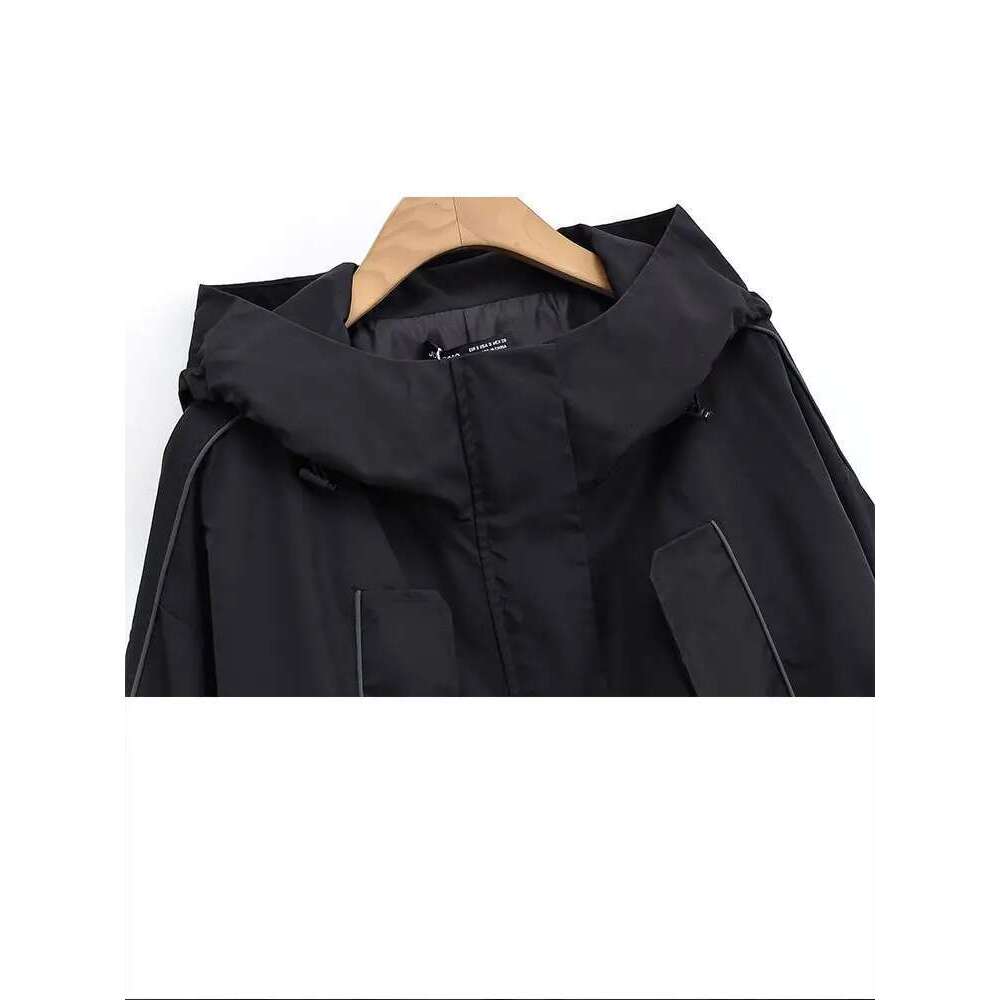 TRAFZA Autumn Women Fashion Hooded Jacket Solid Loose Short Jackets Top Female Vintage Streetwear Woman Coat Trendy