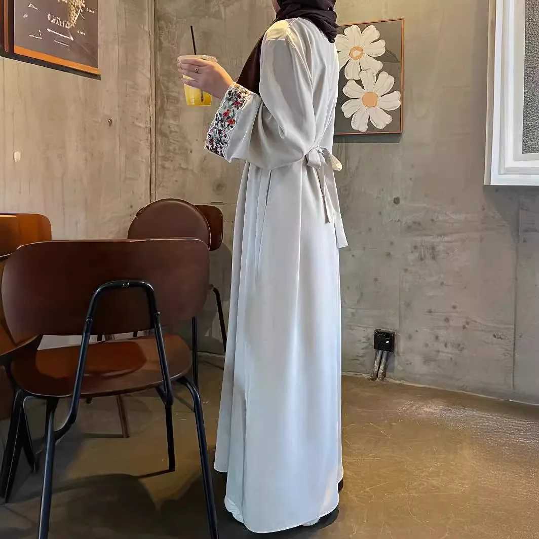 Linen Embroidery Muslim Dress Women Print Abayas for Women Long Slve with Inner Cloth Temperament Robe Arab Turkey Dubai Abaya X250514