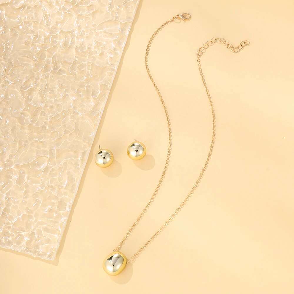 Hyperbole Big Light Glossy Gold Plated Metal Plastic Teardrop Waterdrop Necklace Earrings Set For Women Gift Jewelry