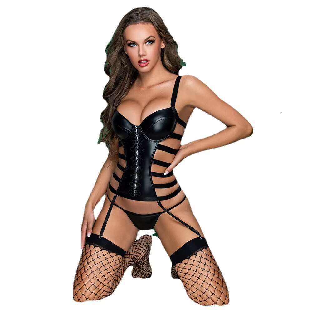 Sexy Lingerie Play Sex Black Imitation Leather Ladies Erotic Uniform Temptation Set Adult Goods For Women