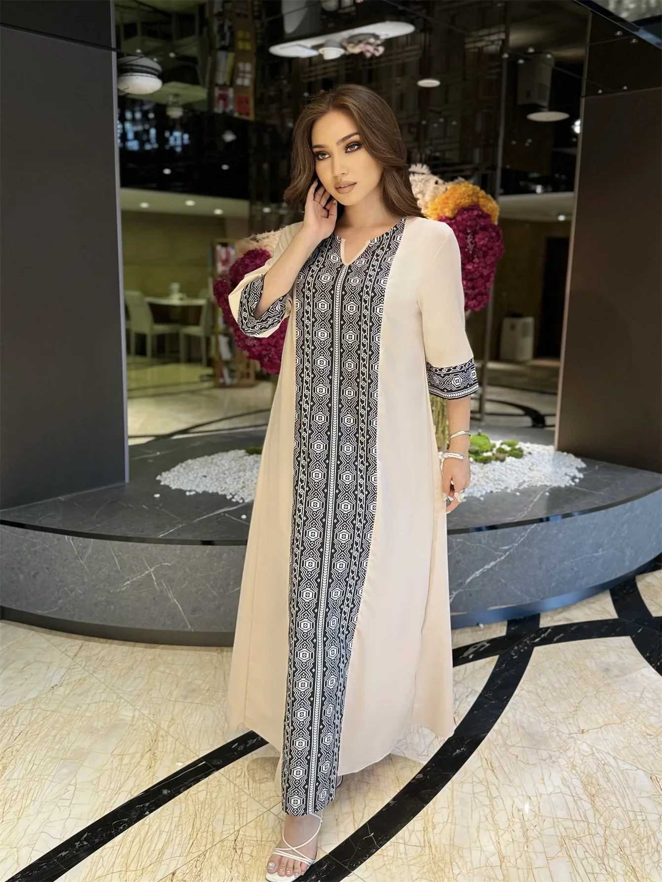Muslim Maxi Dresses for Women Hijab Dress Elegant Woman Printed Ayabas Dresses Half Slve X250514
